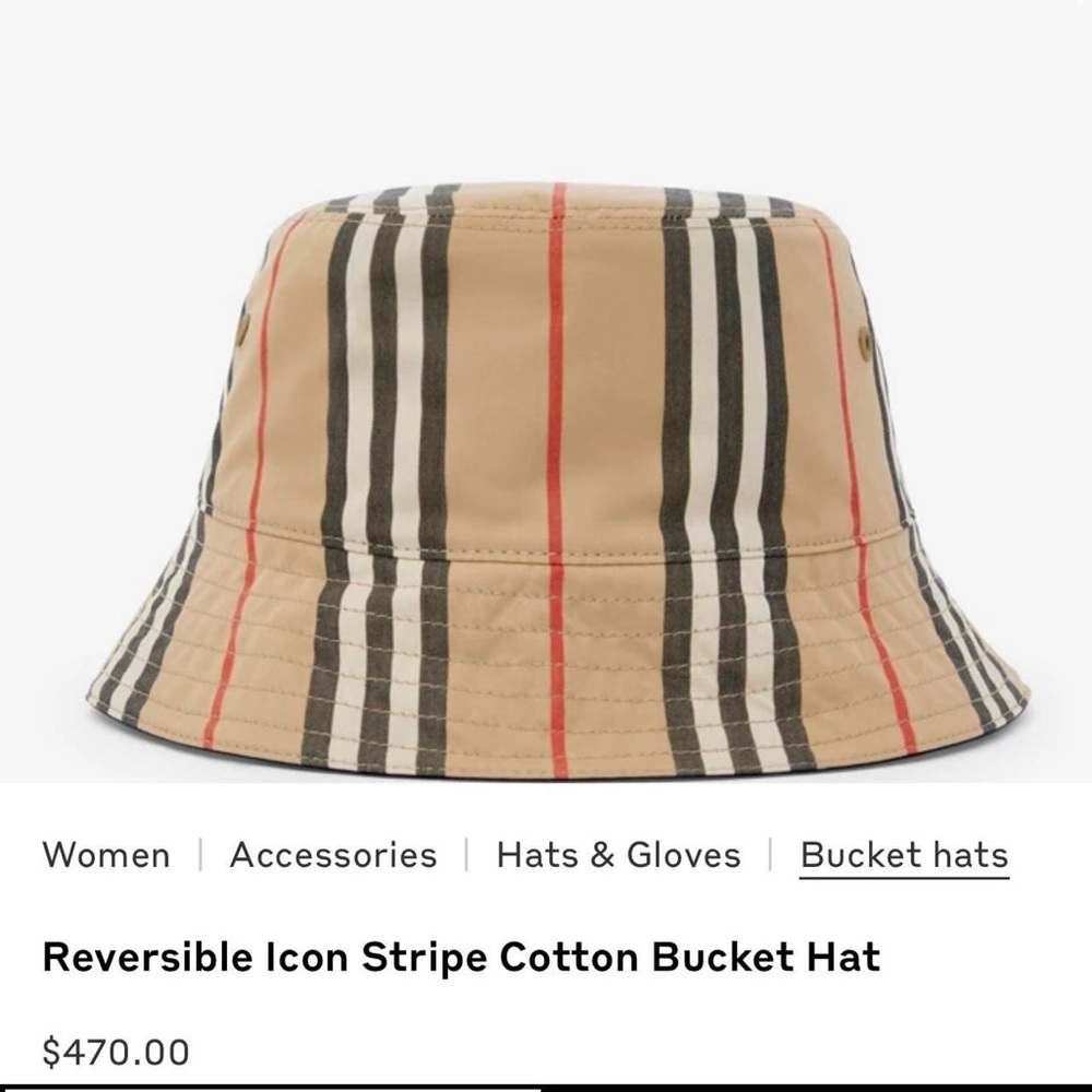 BURBERRY Reversible Icon Stripe Cotton Bucket Hat!